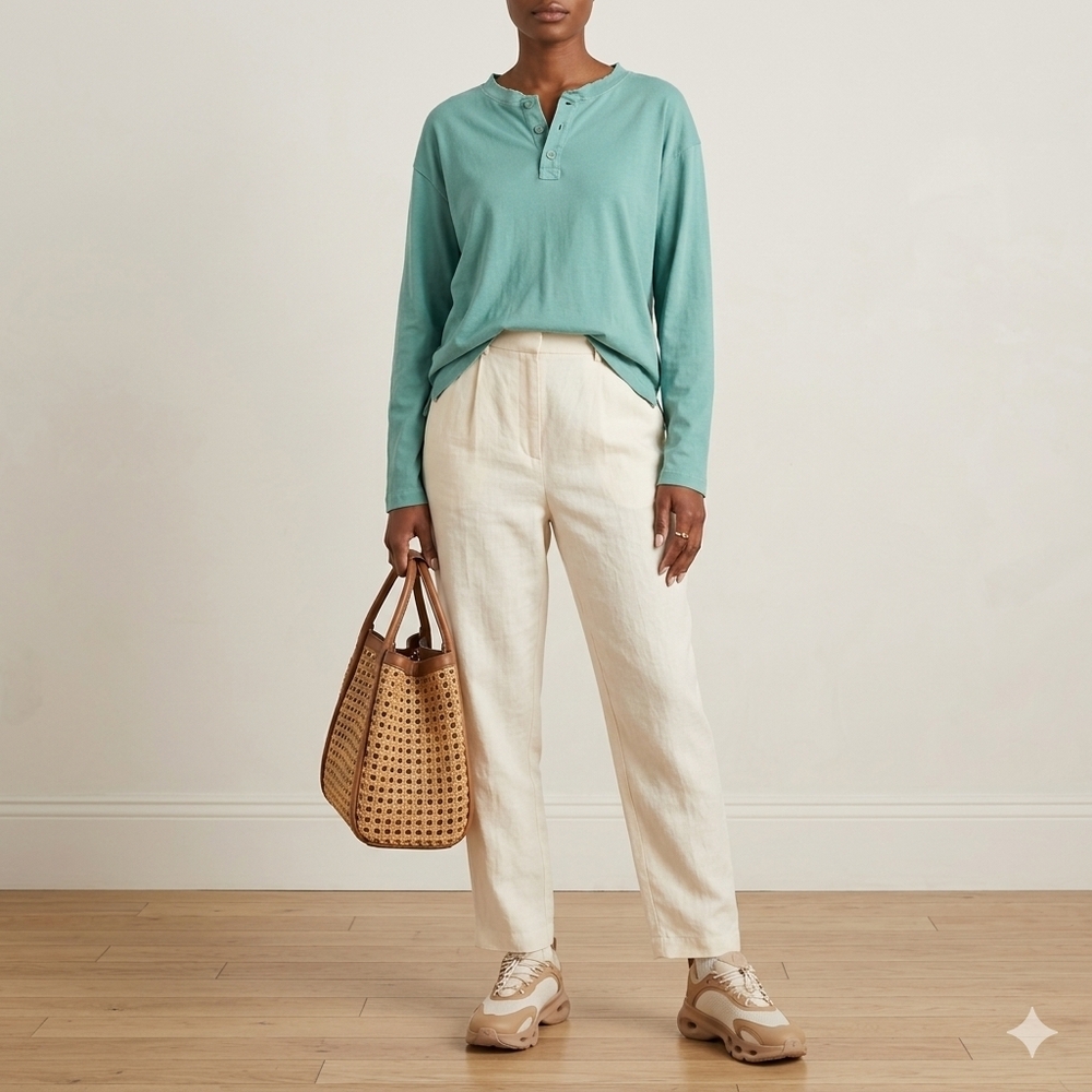 Pre-Loved Summersalt Teal Cotton Long-Sleeve Henley Top